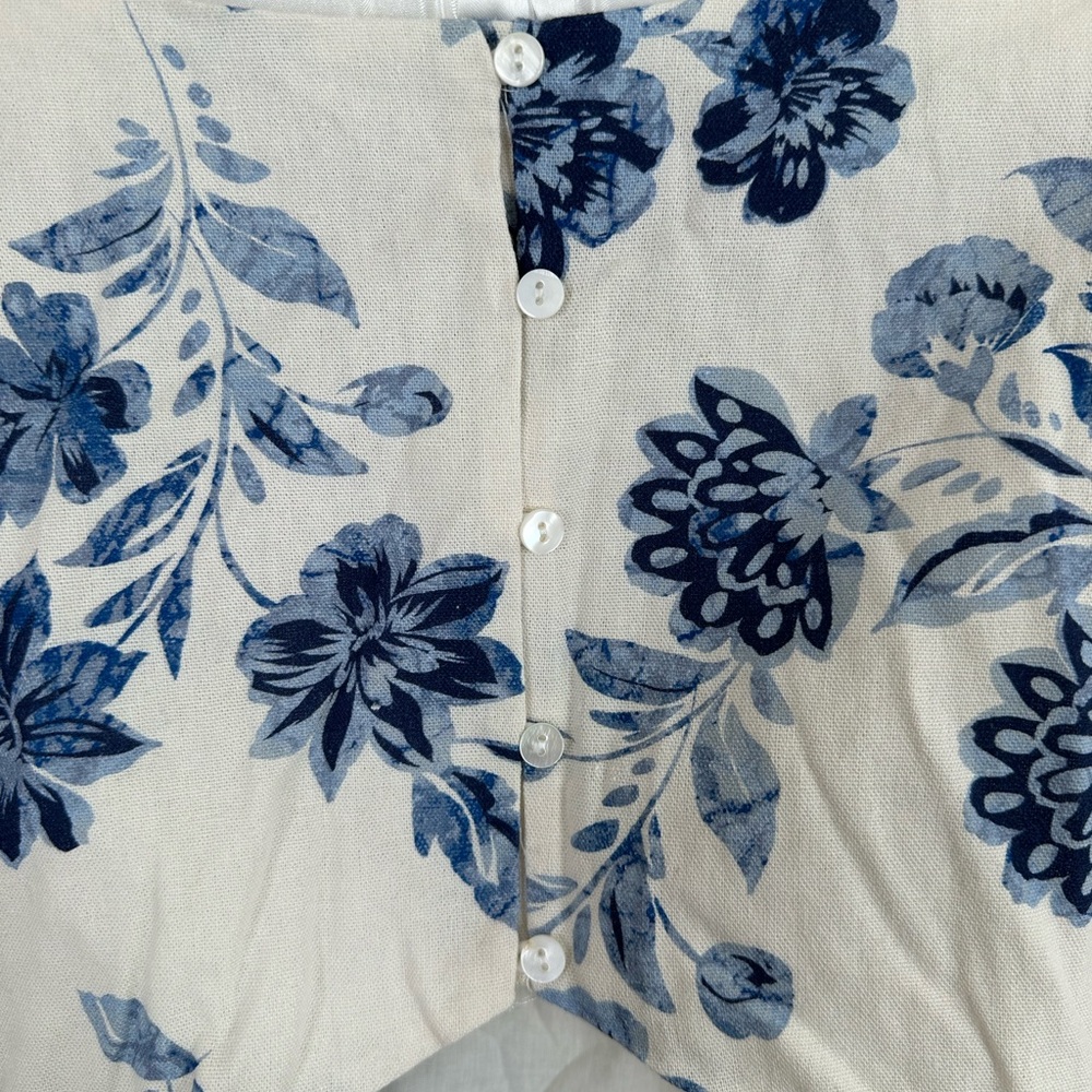 Lulu's‎ Blue White Floral Linen Blend Open Back Long Sleeve Mini Dress XL NWT - Picture 7 of 9